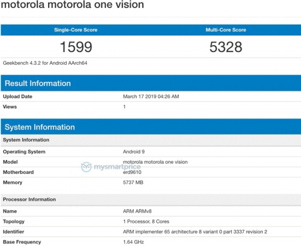 Смартфон Motorola One Vision «засветился» в бенчмарке