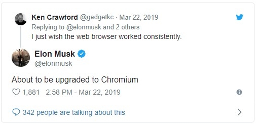 Браузер электромобилей Tesla переведут на Chromium