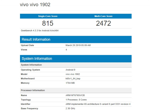 Начальный уровень: два новых смартфона Vivo показались в бенчмарке