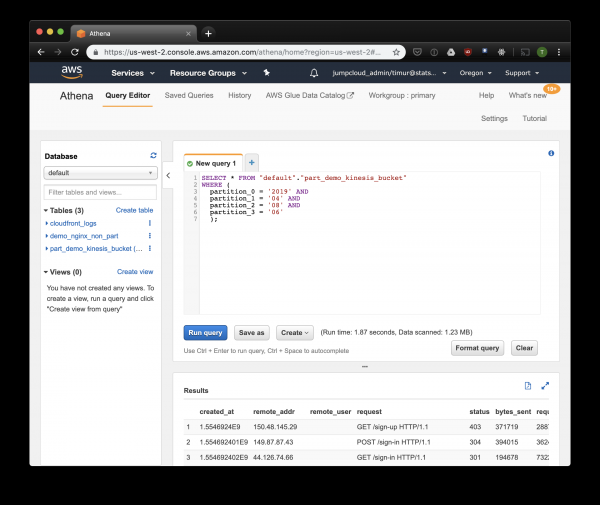 Аналитика логов Nginx с помощью Amazon Athena и Cube.js