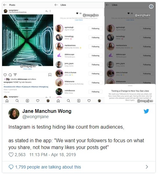 Instagram тестирует сокрытие «лайков» под фото