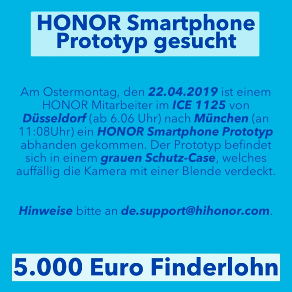 Honor потеряла прототип смартфона и готова заплатить за его находку €5000