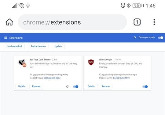 Браузер Kiwi для Android поддерживает расширения Google Chrome