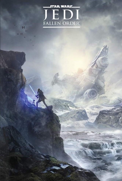 На первом плакате Star Wars Jedi: Fallen Order изображён джедай и дроид на заснеженной планете