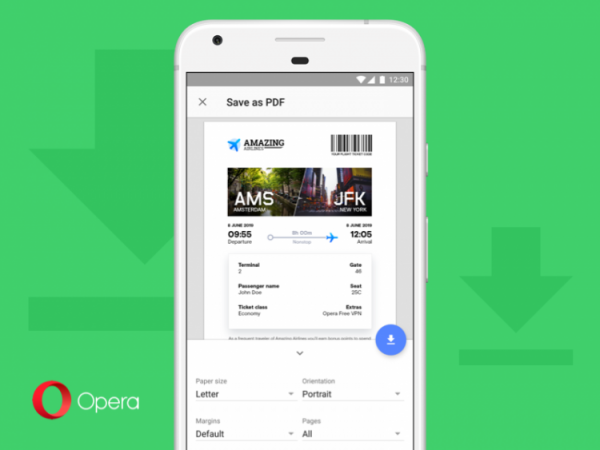 В Opera 52 для Android появилась возможность сохранения веб-страниц в PDF