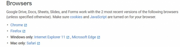 Google Docs не поддерживается в Microsoft Edge на базе Chromium