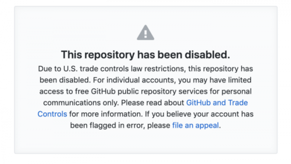 GitHub начал ограничивать пользователей с территорий, подпадающих под санкции США