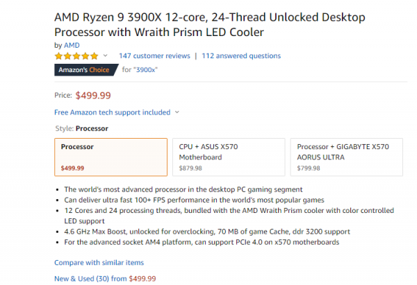 AMD почти удалось победить дефицит Ryzen 9 3900X в американских магазинах