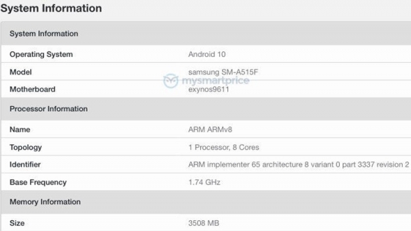 Смартфон Samsung Galaxy A51 предстал в бенчмарке с чипом Exynos 9611