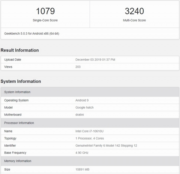 Google готовит новый Chromebook на ещё не представленном Core i7-10610U