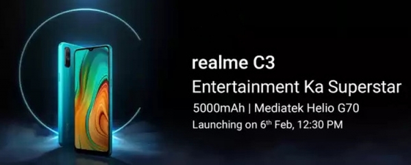 Realme C3: смартфон с 6,5" экраном HD+, чипом Helio G70 и мощным аккумулятором