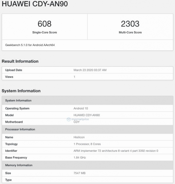 Смартфон среднего уровня Huawei Nova 7 SE замечен в Geekbench
