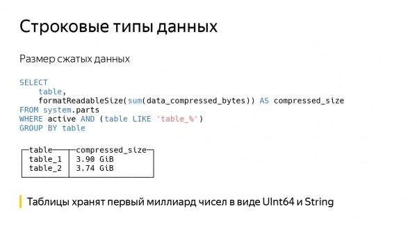 Оптимизация строк в ClickHouse. Доклад Яндекса