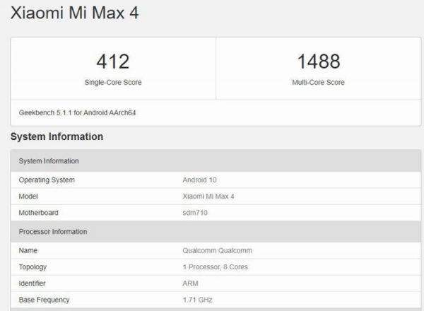 Смартфон Xiaomi Mi Max 4 получит процессор Snapdragon 710