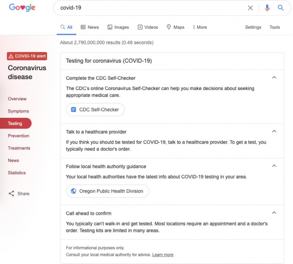 Google поможет найти ближайший центр тестирования на COVID-19, но пока только в США