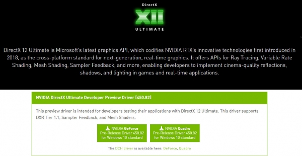 NVIDIA представила GeForce 450.82 — драйвер для разработчиков с поддержкой DirectX 12 Ultimate