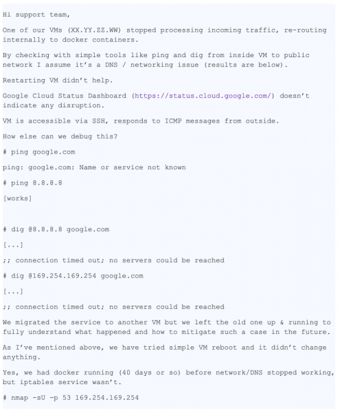 История о пропавших DNS-пакетах от техподдержки Google Cloud