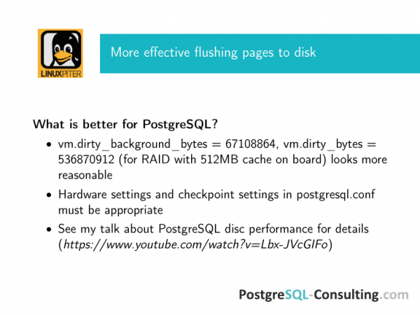 Linux tuning to improve PostgreSQL performance. Илья Космодемьянский