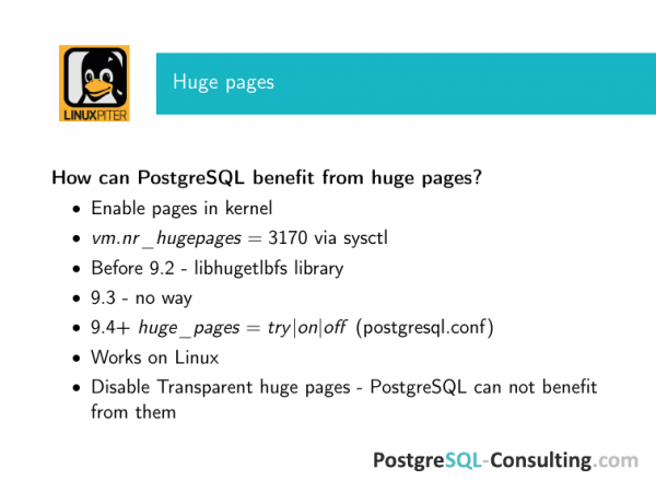 Linux tuning to improve PostgreSQL performance. Илья Космодемьянский