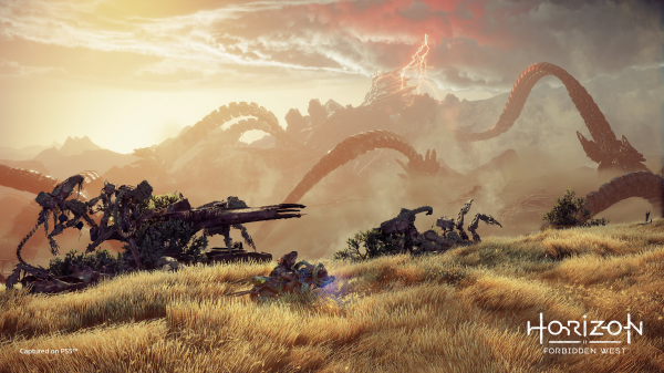 Огромные роботы-животные, разрушенные Золотые Ворота и Элой под водой на скриншотах Horizon Forbidden West