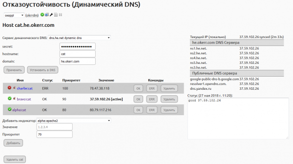 Простой failover для вебсайта (мониторинг + динамический DNS)