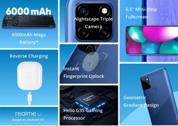 Смартфон Realme C12 с тройной камерой и батареей на 6000 мА·ч стоит $130