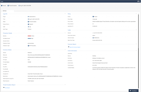 5. Check Point SandBlast Agent Management Platform. Logs, Reports & Forensics. Threat Hunting