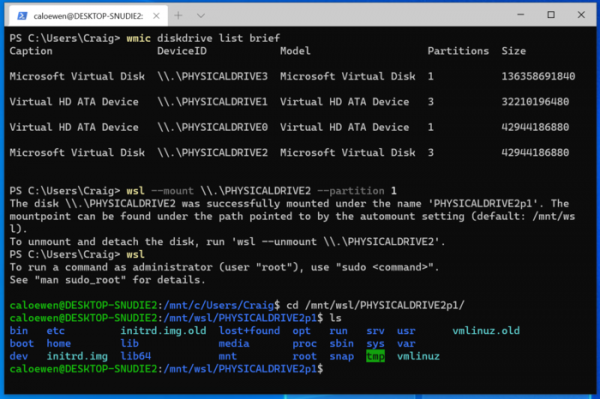 Microsoft добавил в WSL2 (Windows Subsystem for Linux) возможность монтирования дисков