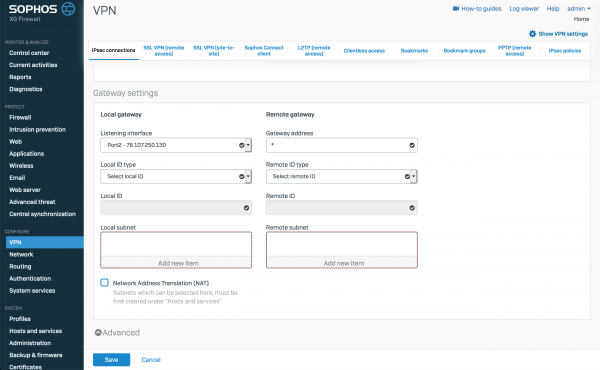 Удаленная работа или обзор VPN в Sophos XG Firewall