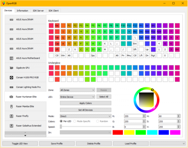 Выпуск OpenRGB 0.6, инструментария для управления устройствами c RGB-подсветкой