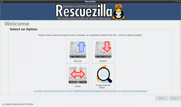 Выпуск дистрибутива для резервного копирования Rescuezilla 2.2