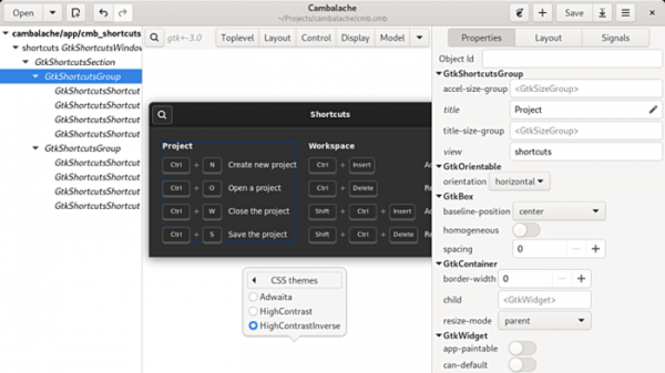 Выпуск Cambalache 0.10, инструмента для разработки GTK-интерфейсов 
