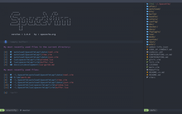 Выпуск SpaceVim 2.0, дистрибутива редактора Vim 