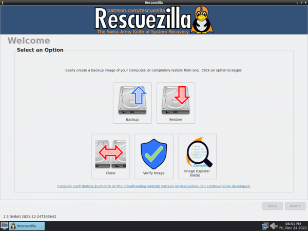 Выпуск дистрибутива для резервного копирования Rescuezilla 2.4