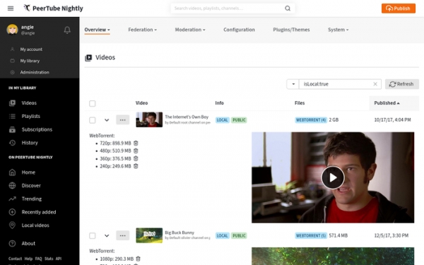 Выпуск децентрализованной видеовещательной платформы PeerTube 4.3