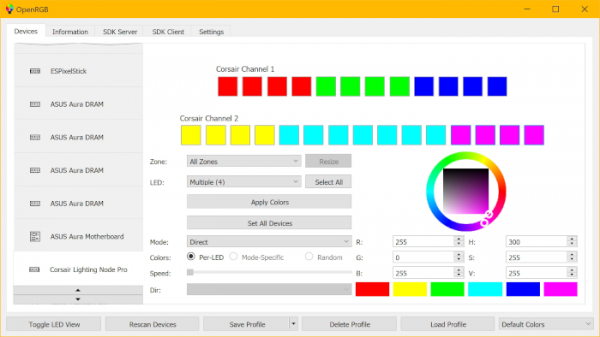 Выпуск OpenRGB 0.8, инструментария для управления RGB-подсветкой периферийных устройств