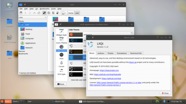 Доступно пользовательское окружение LXQt 1.2