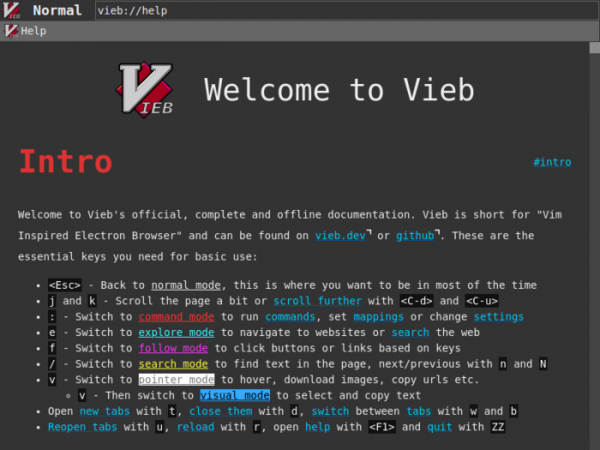 Доступен Vieb 9.4, web-бразуер в стиле редактора Vim