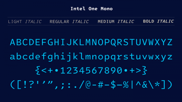 I-Intel ishicilele ifonti ye-monospace evulekile i-One Mono