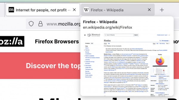 Во вкладках Firefox появится функция предпросмотра эскиза сайта