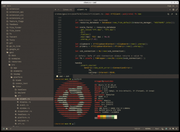 В многопользовательском редакторе кода Zed обеспечена поддержка Linux
