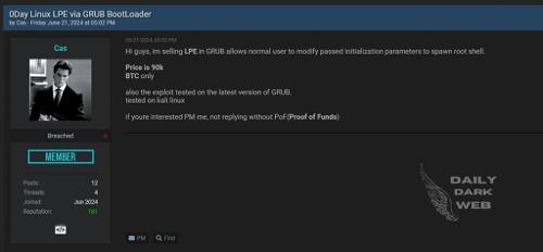 В даркнете появилась информация, что GRUB скомпрометирован