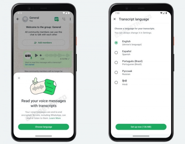 Бета WhatsApp для Android теперь может превращать голосовые сообщения в текст, в том числе на русском