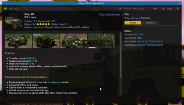  Доступен симулятор транспортных средств Rigs of Rods 2026.01 