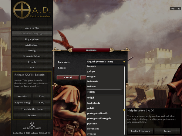  Двадцать восьмая версия открытой игры 0 A.D. 