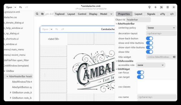  Выпуск Cambalache 1.0, инструмента для разработки GTK-интерфейсов 