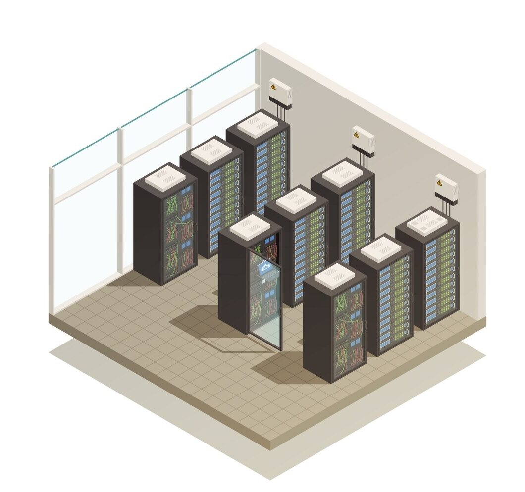 Kapangidwe ka Imgi 50 datacenter yokhala ndi zizindikiro zosungiramo zambiri isometric 1284 31895