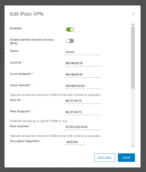 VMware NSX для самых маленьких. Часть 6. Настройка VPN